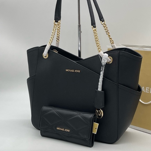 Michael Kors Large X Chain Shoulder Tote Bag
& Trifold Wallet Black - Picture 4 of 12